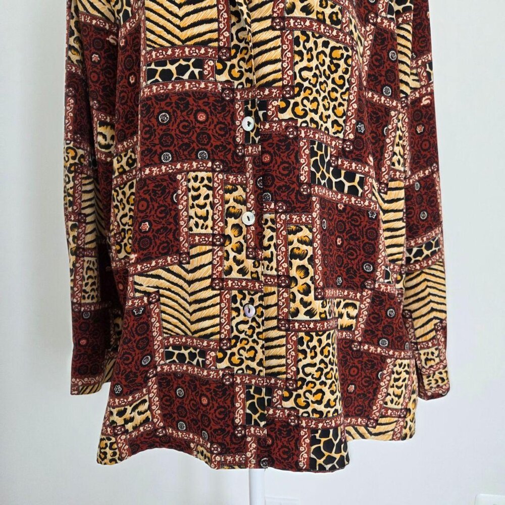 90s Animal Patchwork Button Down Top Medium Leopa… - image 5
